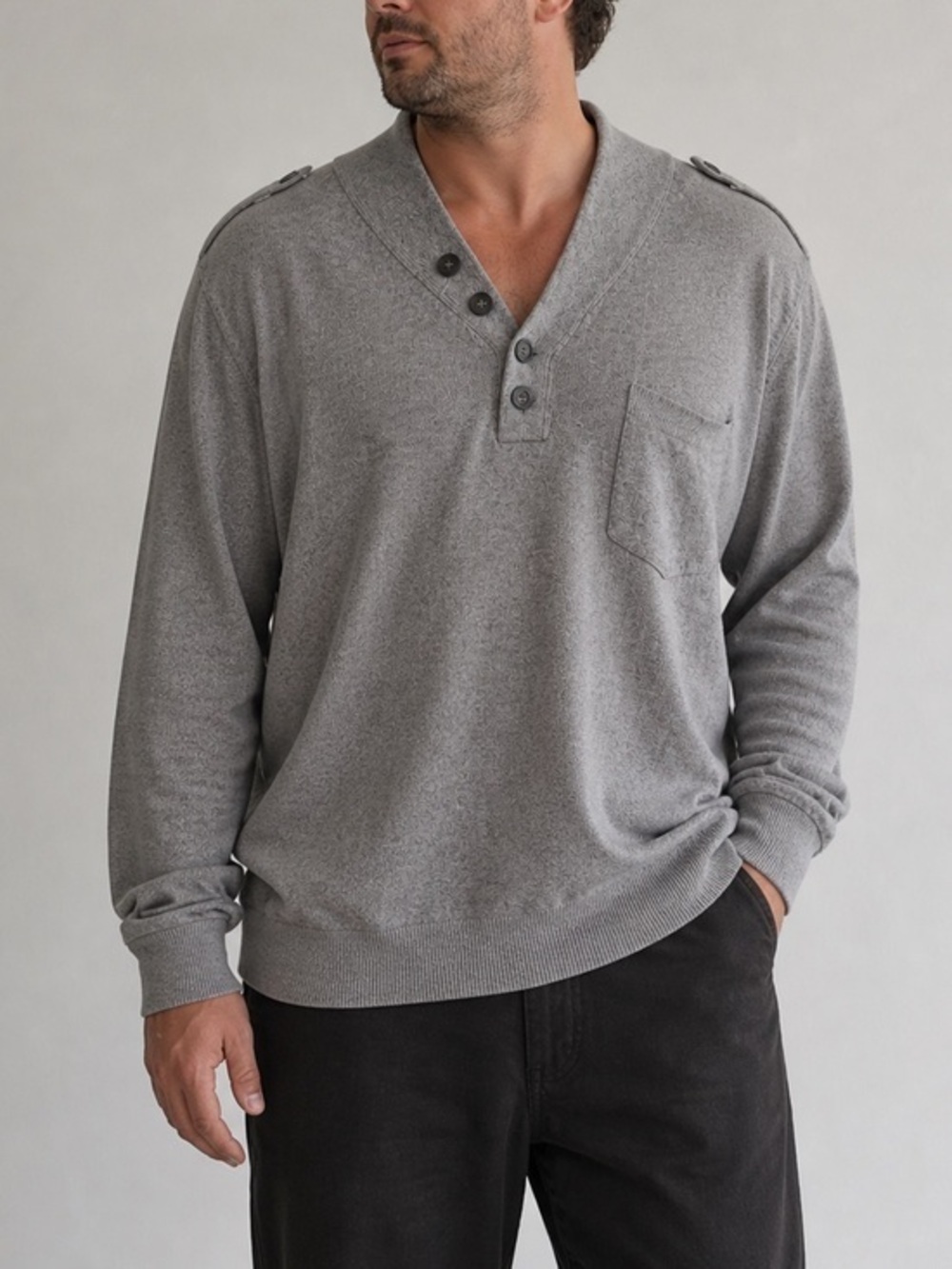 Andre Badi Men XL Gray Cotton Henley Shawl Collar Sweater Business Casual Date